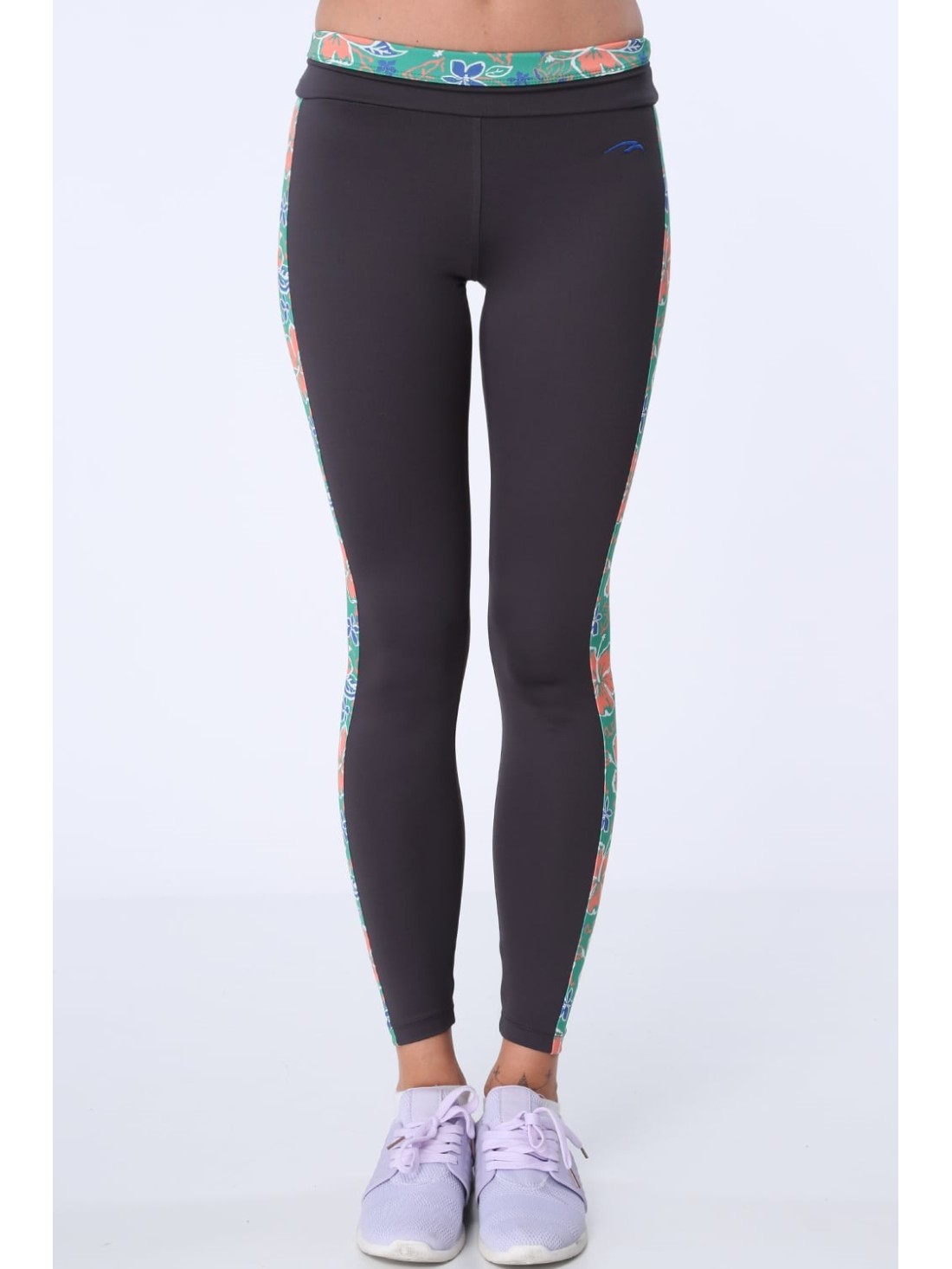 Sports leggings with a stripe with graphite flowers MR15471 - Online store - Boutique